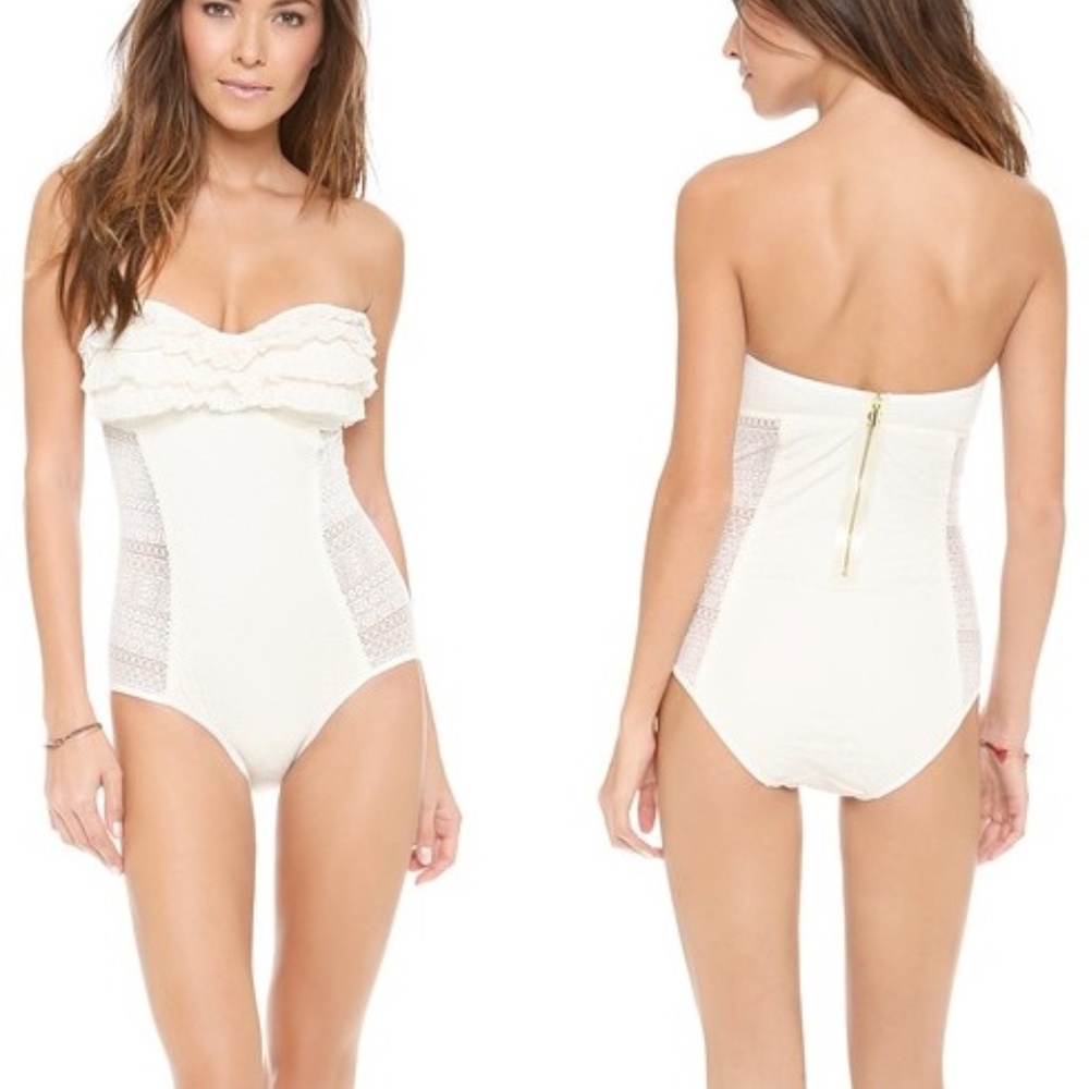 Juicy Coutour Ruffle Bust Bandeau Lacey Swimsuit L